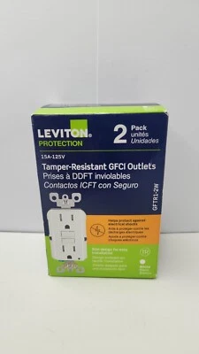 LEVITON PROTECTION 15A 125V TAMPER RESISTANT GFCI OUTLET SLIM GFTR1-2W *2 PACK* - Image 1 of 4