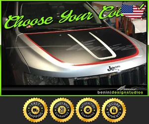 Hood Decal Stripe Vinyl Graphic Blackout - Fits 2011-2019 Jeep Grand Cherokee - Picture 1 of 2