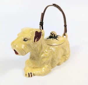 Vintage 1930s Scottish Terrier Dog Ceramic Teapot Bamboo Handle Japan Yellow - Picture 1 of 12
