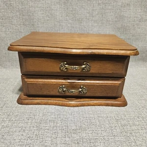 Vintage Centurion Brown Wooden Jewelry Box Small 2 Drawers Chest Ring Slots   - Picture 1 of 11