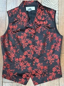 Western Style Vest Vintage Victorian Women's Small Red & Black Roses 90s Y2K - Picture 1 of 8