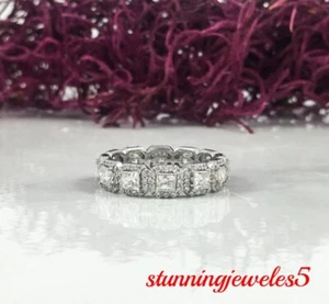2CT Princess Lab Created Diamond Halo Wedding Band Ring 14K White Gold Finish - Picture 1 of 5