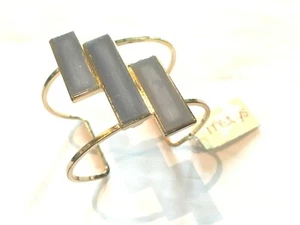 MACY'S, Gold Cuff Style Bracelet w/ Steel Blue Geometric Details, NWT, $26.50 - Picture 1 of 3