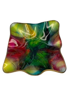 Cristalería Mayfair Vintage Plato Cuadrado Fuego Naranja Rojo Verde Decoración MCM - Imagen 1 de 9