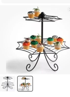 Grandinroad Halloween Metal Spider Web Cupcake Dessert Food Stand 2 Tier - Image 1 of 2