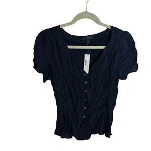 J.CREW BLACK BUTTON FRONT PUFF SLEEVE BLOUSE NEW WOMEN'S SIZE 4 PETITE - Picture 1 of 5