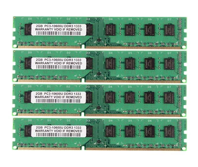 DDR3 RAM 8 GB 4x 2 GB 2Rx8 PC3-10600U 1333MHz DIMM Desktop Memory CL9 For intel - Image 1 of 4