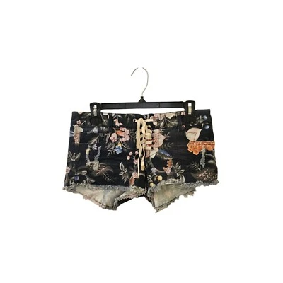 Shorts jeans azul marinho floral sexy amarrar tamanho 5 cintura baixa desgastado - Imagem 1 de 4