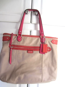 Coach Bag Purse Tote Handbag Tan & pink & orange Daisy Spectator Emma F32922 EXC - Picture 1 of 11