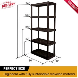 Large 5-Tier Shelving Unit W36 x D18 x H74  Interlocking Multipurpose Organizer - Picture 1 of 6