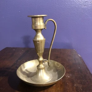 Finger loop Vintage Brass Candlestick Holder And Trinket Tray - Picture 1 of 4