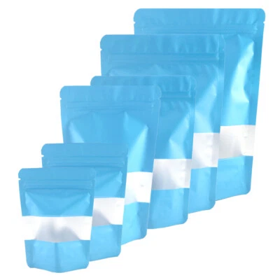 QQ STUDIO Blue Food Safe Mylar Packaging Bags, Smell Proof Foil Stand Up Bag With Window