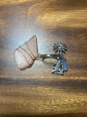 Silver Pink Crystal Skeleton Key Chain Ring Pendant Metal Punk Rock - Image 1 of 3