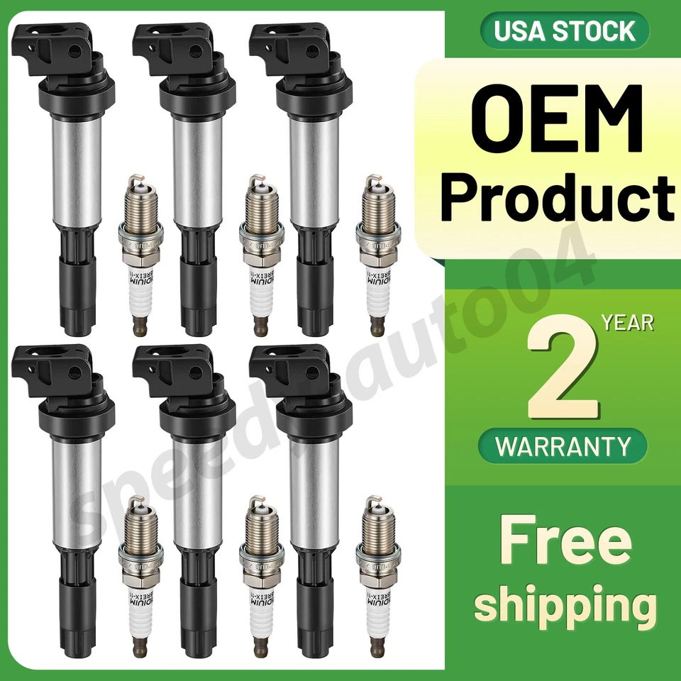Pacote com 6 bobinas de ignição UF515 e vela de ignição para 2002-2006 BMW M3 3.2L l6 - Imagem 1 de 4