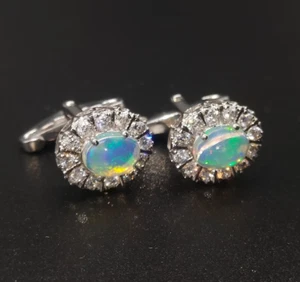 Natural Fire Opal Gemstone 925 Sterling Silver Cufflinks Special Gift For Love - Picture 1 of 7