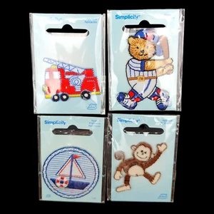 Embroidered Iron On Patch Applique Lot - Small Boys Kids Monkey Bear Baseball - Picture 1 of 7