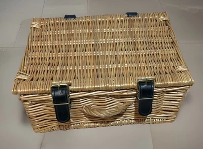 Wicker Hamper  Basket Empty With Handle , Straps 26cm x 20cm x 10cm  - Image 1 of 3