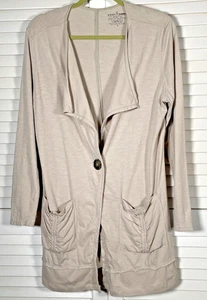 Neon Buddha Long Cardigan Cotton Pockets Front 1 Button Tan Size M Boho - Picture 1 of 8