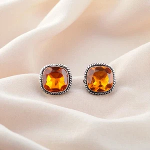 Citrine Gemstone 925 Sterling Silver Jewelry Handmade Designer Cufflinks 0.61" - Picture 1 of 6