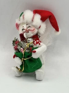 2009 Annalee 4" Weihnachten weiße Katze Kätzchen in Nikolausmütze - Bild 1 von 6