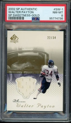 PSA 8 GOLD/34 2002 SP Authentic Walter Payton Dirty Game Used Patch - Image 1 of 2