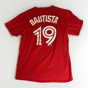 Toronto Blue Jays BAUTISTA 19 Red Mens Baseball T-Shirt Sz L Majestic Baseball - Picture 1 of 7