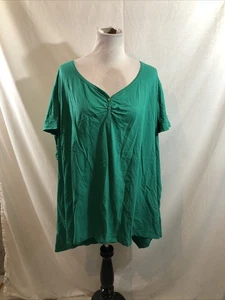 Roaman’s Green Short Sleeve Top With 2 Buttons - Womens 6X, NEW, Bust 34” - Picture 1 of 6
