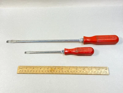 Mac Tools Screwdriver Lot 2 Pc Flat Slotted Hard Red Handle 12" & 6" USA - Image 1 of 4