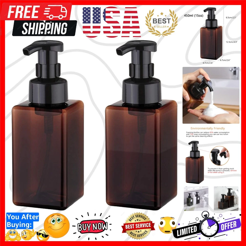 Uujoly Foaming Soap Dispenser 450ml 15oz Refillable Pump Bottle Plastic for 2