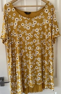 Yours Women’s Top/Tunic UK 20 Yellow Flower Print Short Sleeves Viscose Stretch  - Picture 1 of 18