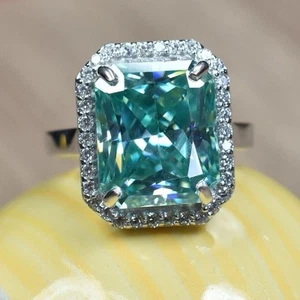 Anello di fidanzamento 4.0 schiacciato taglio ghiaccio blu radiante simulato diamante aureola - Foto 1 di 4