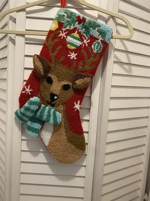 Gancho de cierre hilo de lazo Navidad “medias de reno” talla 18” rojo pana y forrado usado en excelente estado Foto 1 de 4