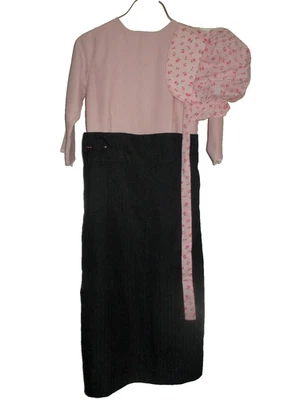 Amish Pink Dress Black Apron Bonnet 30"Chest /26"Waist Modest Handmade Costume - Image 1 of 4