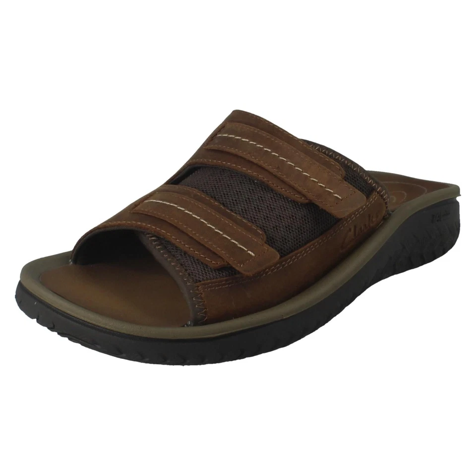 Mens Clarks Closed Top Adjustable Waxy Leather Slip On Sandals - Wesley Easy - Image 1 of 1