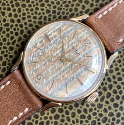 Vintage Elgin 4-Tone Multicolor Gold Textured Dial 10K RGP Wristwatch - Image 1 of 4