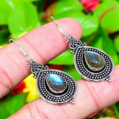 Labradorite Gemstone 925 Sterling Silver Gift Jewelry Earring 1.97" H271 - Image 1 of 4