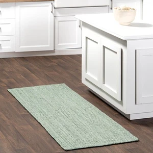 Handmade 2x6 Green Jute Runner Rug Kid Pet Friendly Boho Farmhouse Decor - Picture 1 of 9