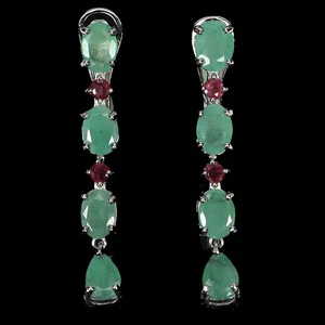 925 Sterling Silver Earrings Oval Emerald 7x5mm Ruby Natural Gemstone Jewelry - Picture 1 of 14