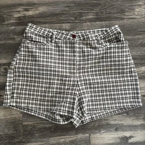 VTG Express Bleus Y2K Plaid Preppy Shorts Womens juniors SZ 9/10 black tan brown - Picture 1 of 10