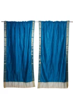 84" Sari Curtains Drapes Pair Silk Blue Window Treatment Bedroom Home Decor