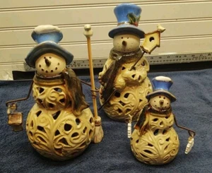 Lot Of 3 Christmas Ceramic Reticulated Snowman Figurines - Picture 1 of 12