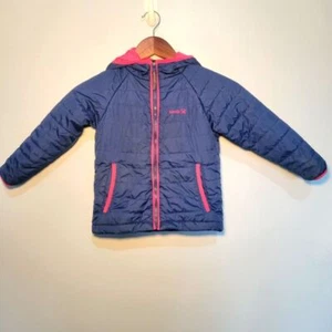 Kamik Hooded Quilted Snow Puffer Jacket Girls Size 4 Blue & Pink Winter - Picture 1 of 12