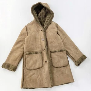 Dennis Basso Neutrals Shawl Collar Hooded Faux Fur Lined Coat Jacket Womens - Picture 1 of 6
