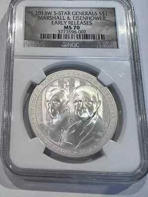 MS70 2013-W 5 Star General Marshall Eisenhower Commem Silver Dollar $1 NGC  - Image 1 of 2