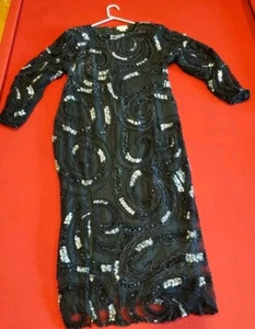 Abito in seta con perline nero e argento sera abito formale casa di moda Houston taglia S - Foto 1 di 12