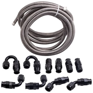 AN6 -6AN 20FT/6M Stainless Steel PTFE Braided Oil Fuel Hose Line Fitting Kit - Picture 1 of 11