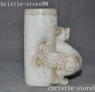 China Dinastía Han antiguo jade Feng Shui afortunada bestia alada cepillo maceta florero lápiz Foto 1 de 4
