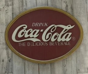 Insegna Pubblicitaria Vintage Legno 18" Coca-Cola "La Bevanda Deliziosa" - Foto 1 di 11