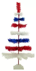 4th of July Tinsel Christmas Tree Layered Style Red, White, & Blue 36IN Tall - Picture 1 of 5