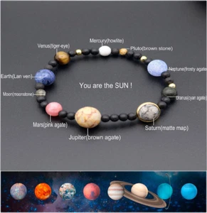 Universe Solar System Galaxy Eight Planets Stone Beads Bracelet Handmade Gift - Picture 1 of 11